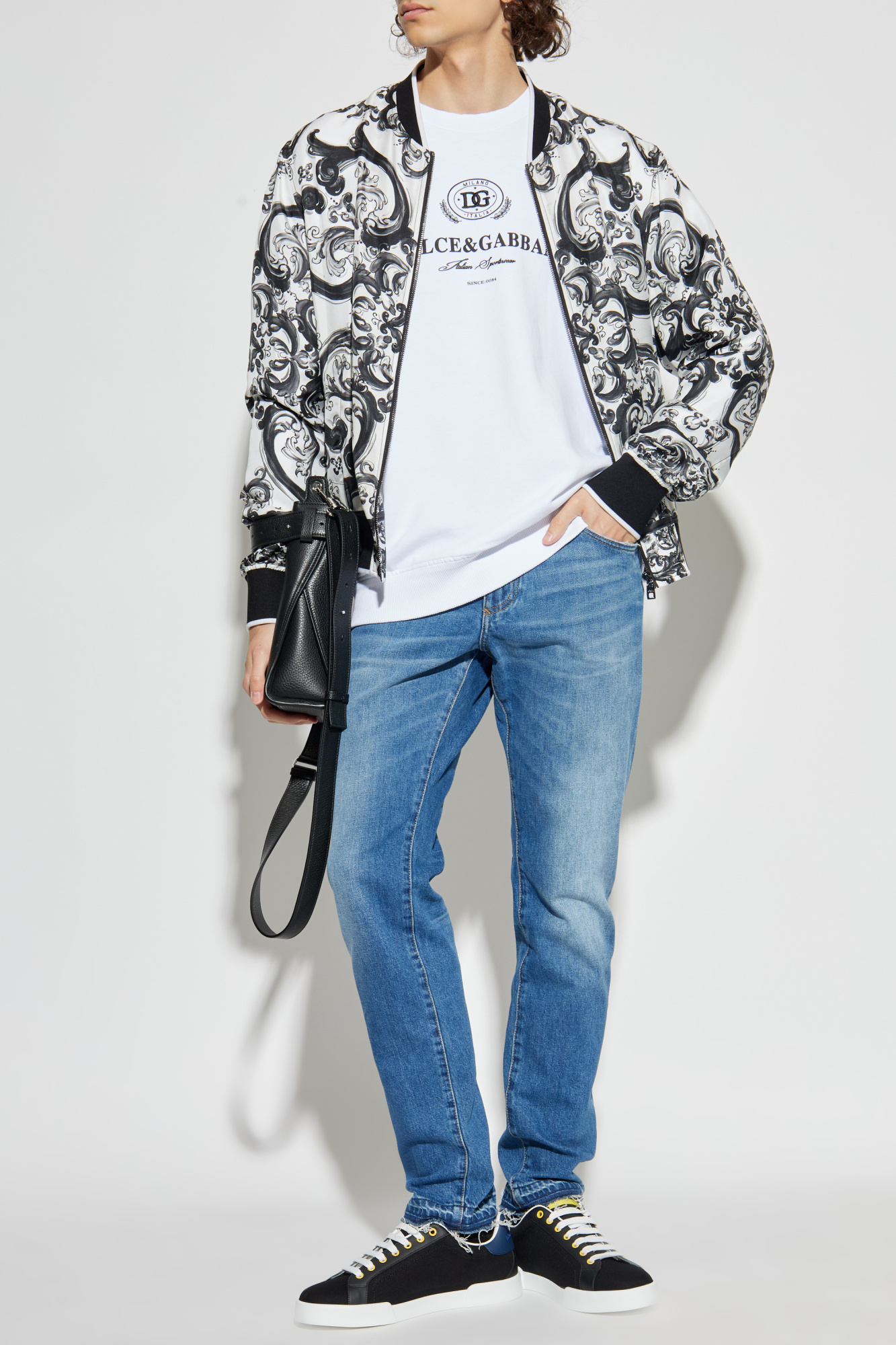 DOLCE & GABBANA メンズ ロゴ ブルー スウェットシャツ ティゴラ TIGORA メンズ スウェットトレーナー ウォッシャブル